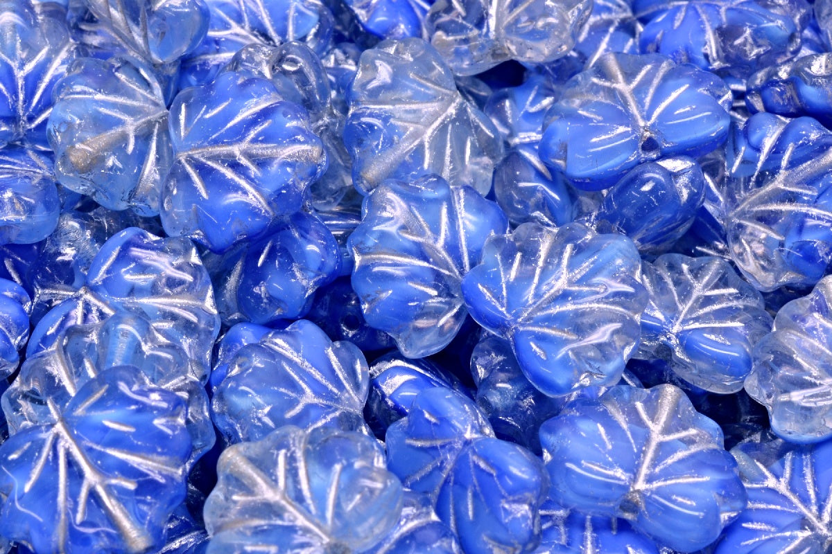 Maple Leaf Beads, Blue Silver Lined (R0342-54301), Glass, Czech Republic