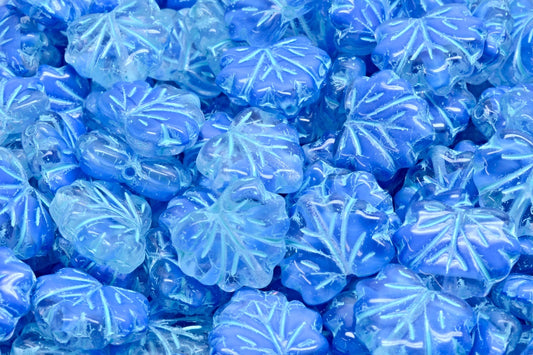 Maple Leaf Beads, Blue Light Blue Lined (R0342-54308), Glass, Czech Republic
