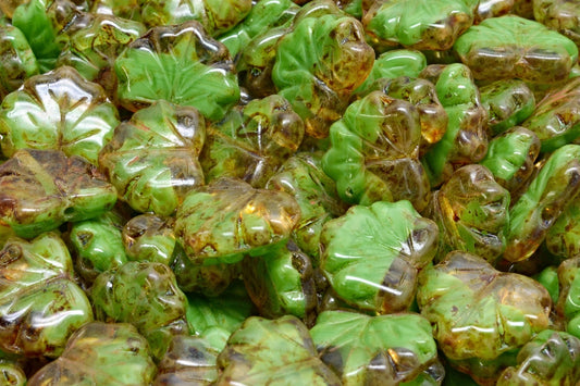 Maple Leaf Beads, Green Travertin (R0542-86800), Glass, Czech Republic