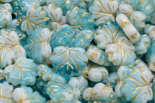 Maple Leaf Beads, R2602 Gold Lined (R2602-54302), Glass, Czech Republic