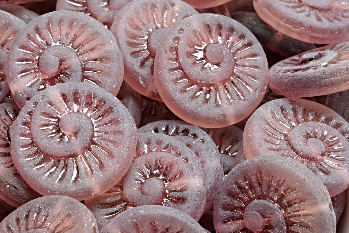 Fossil Shell Beads, Transparent Light Amethyst Matte (20040-84100), Glass, Czech Republic