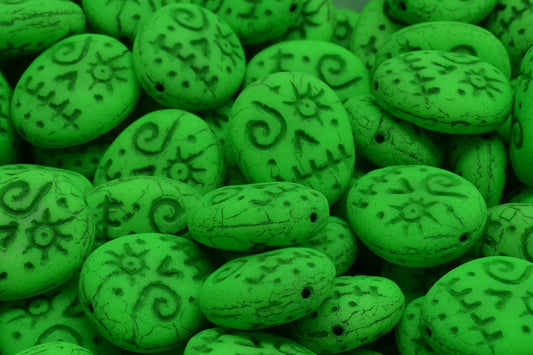 OUTLET 10 grams Woodoo Funny Face Beads, 16 x 13 mm, White Neon Green  Black Lined (02010-25124-46441), Glass, Czech Republic