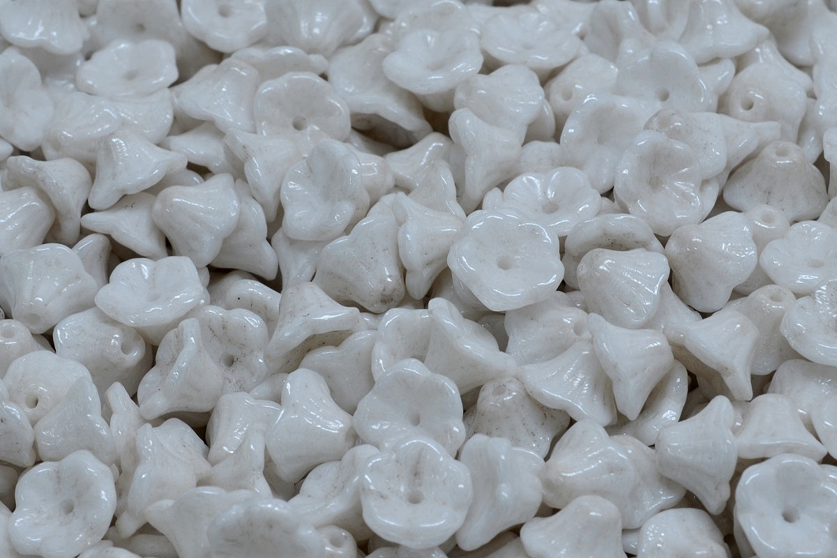 OUTLET 10 grams Bell Flower Cup Beads, 7 x 5 mm, White (02010), Glass, Czech Republic