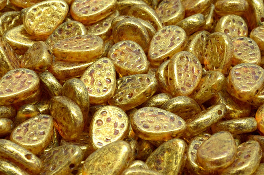 OUTLET 10 grams Flat Dotty Teardrop Beads, 9 x 11 mm, Crystal Matte Gold Luster Spotted (00030-84100-65322), Glass, Czech Republic