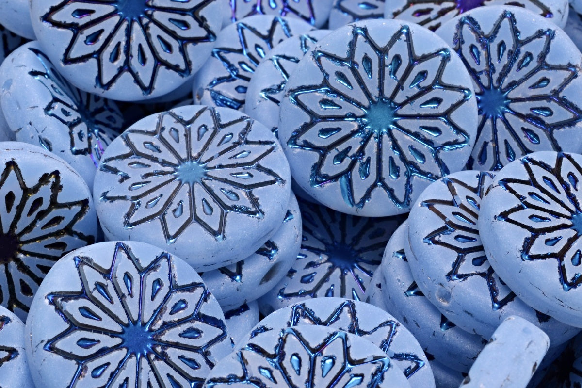Origami Flower Beads, Opal Blue Azuro Matte (31000-22203-84100), Glass, Czech Republic