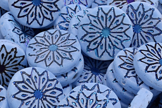 Origami Flower Beads, Opal Blue Azuro Matte (31000-22203-84100), Glass, Czech Republic