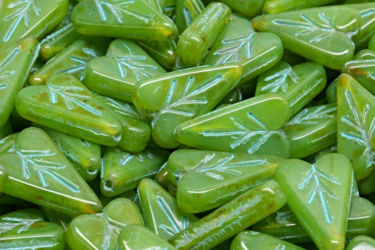 Heart Leaf Bead, 51400 Travertin Light Blue Lined (51400-86800-54308), Glass, Czech Republic