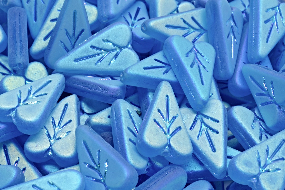 Heart Leaf Bead, Transparent Aqua Matte Ab Full (2X Side) (60040-84100-28703), Glass, Czech Republic