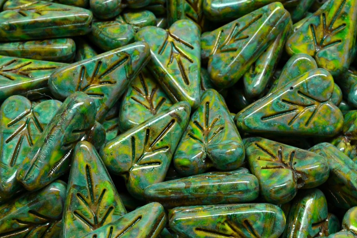 Heart Leaf Bead, Yellow Travertin Light Turquoise (83120-86800-34309), Glass, Czech Republic
