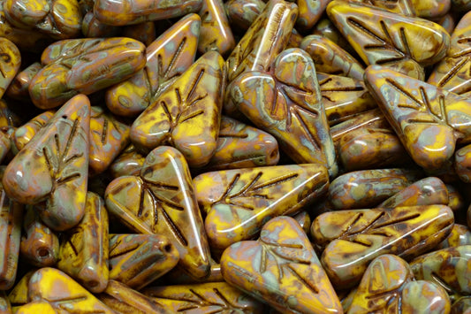 Heart Leaf Bead, Yellow Travertin (83120-86800), Glass, Czech Republic