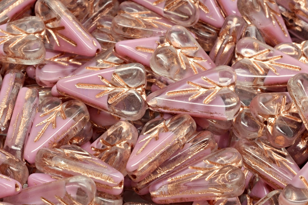 OUTLET 10 grams Heart Leaf Bead, 16 x 11 mm, Pink Copper Lined (R0742-54318), Glass, Czech Republic