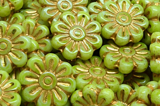 OUTLET 10 grams Daisy Flower Bead, White Gold Lined Light Green (02010-54302-34310), Glass, Czech Republic