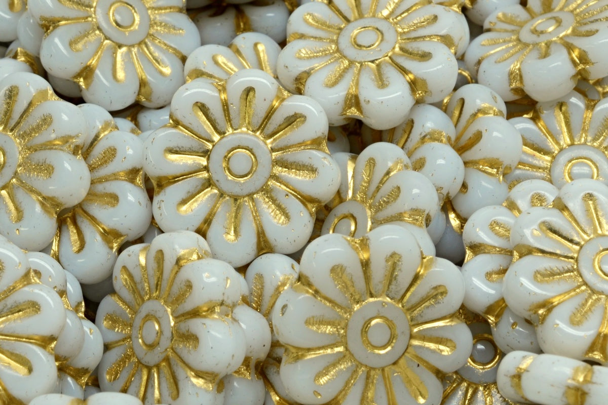 OUTLET 10 grams Daisy Flower Bead, White Gold Lined (02010-54302), Glass, Czech Republic