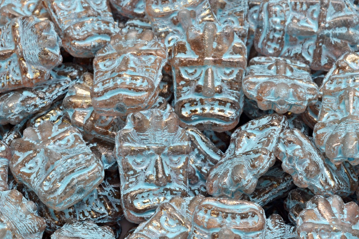 Tiki Mask Beads, Crystal Luster Ruby Light Blue Lined (00030-14497-54308), Glass, Czech Republic