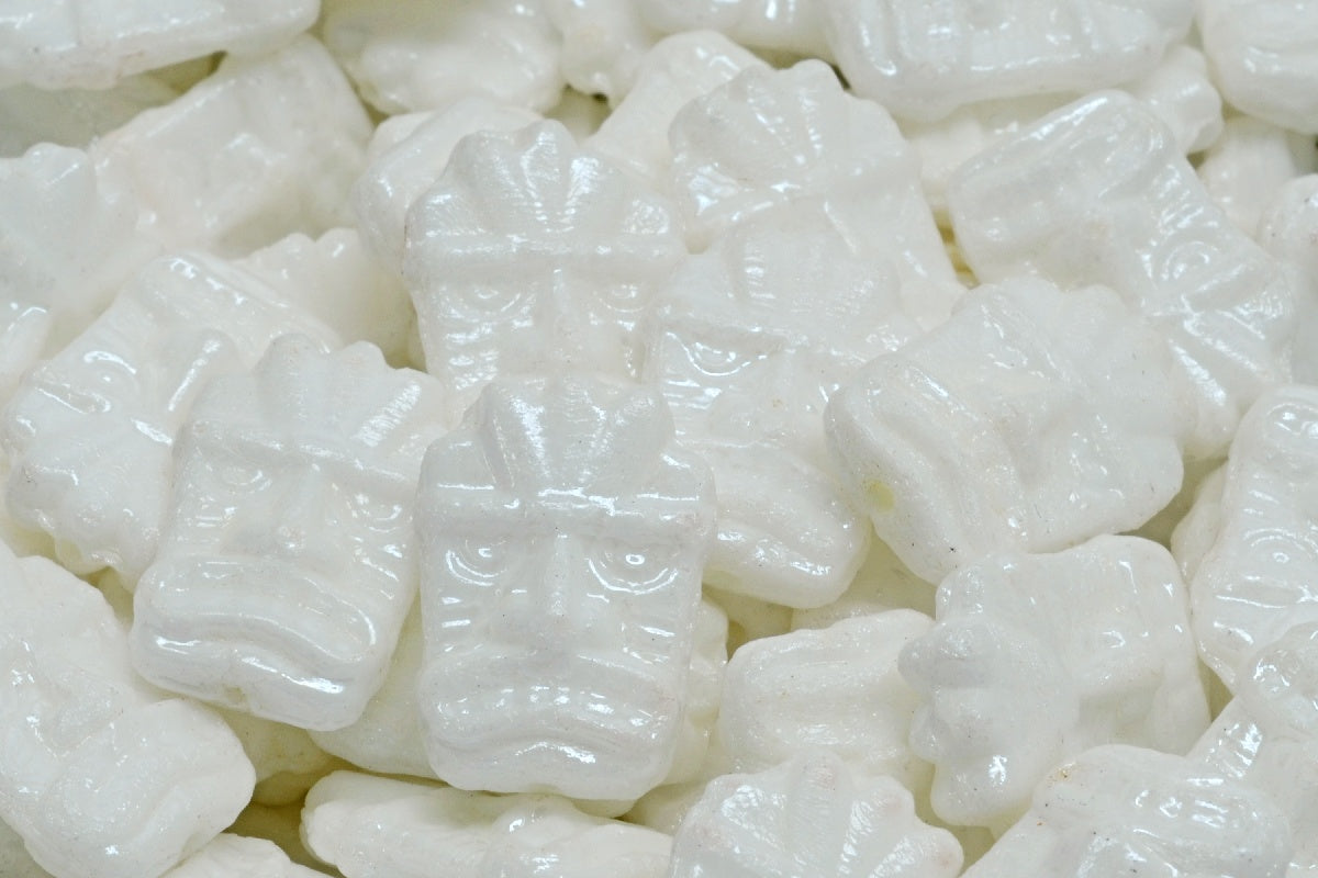 Tiki Mask Beads, White Hematite (02010-14400), Glass, Czech Republic