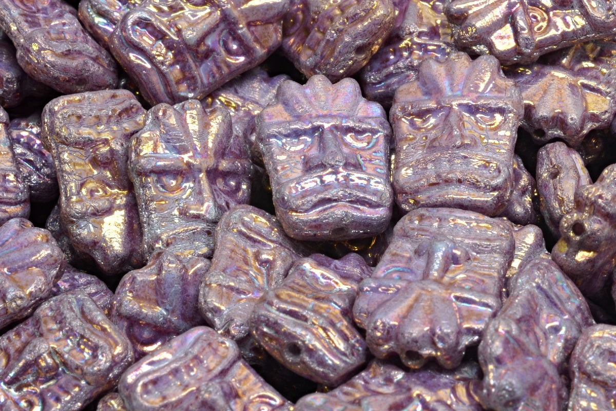 Tiki Mask Beads, White Vega Iris (02010-15781), Glass, Czech Republic