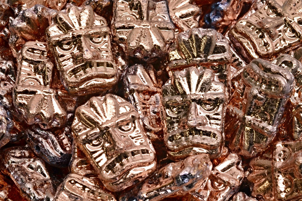 Tiki Mask Beads, Black 27103 (23980-27103), Glass, Czech Republic