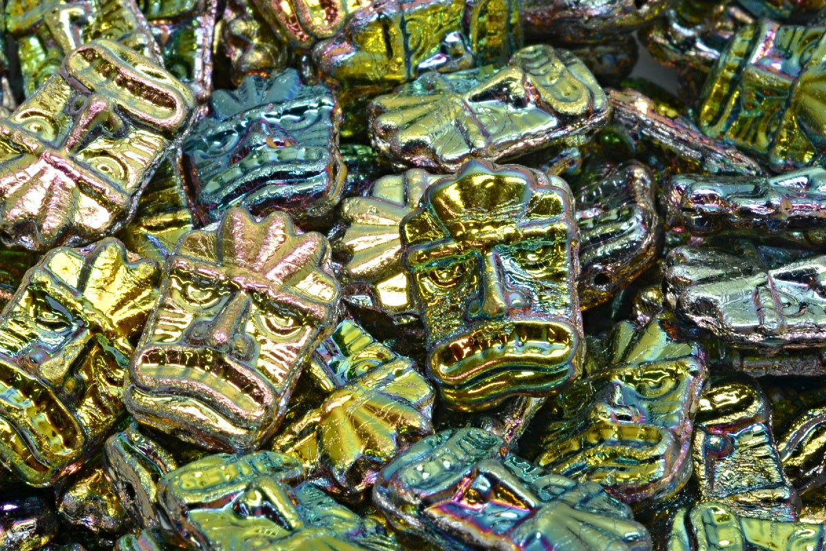 Tiki Mask Beads, Black 28103 (23980-28103), Glass, Czech Republic