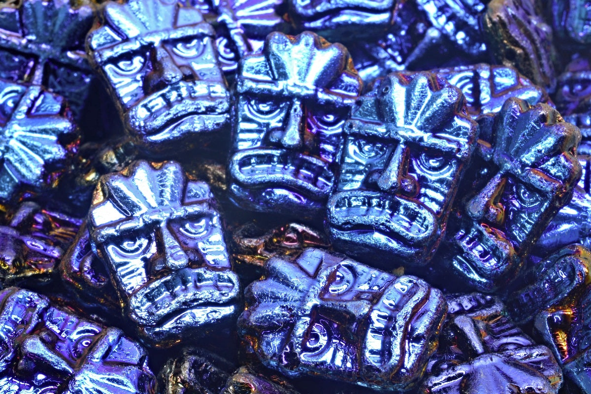 Tiki Mask Beads, Black 29903 (23980-29903), Glass, Czech Republic