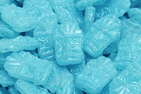 Tiki Mask Beads, White Light Blue Lined (R0201-54308), Glass, Czech Republic