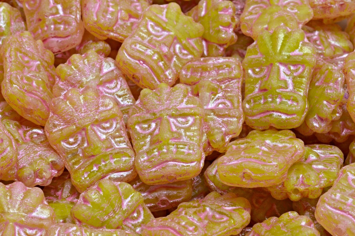 Tiki Mask Beads, R0532 Pink Lined (R0532-54321), Glass, Czech Republic