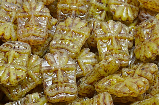 Tiki Mask Beads, R0532 Travertin (R0532-86800), Glass, Czech Republic