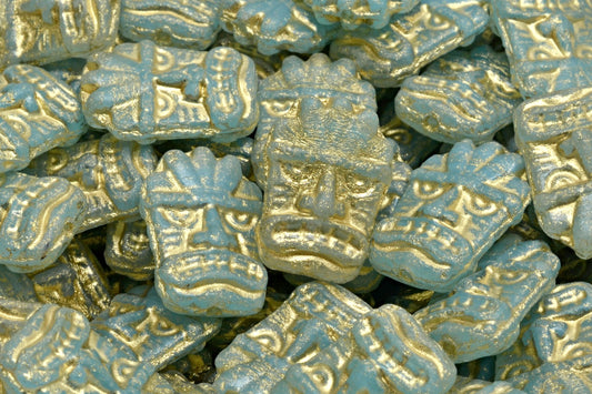 Tiki Mask Beads, R0632 Gold Lined (R0632-54302), Glass, Czech Republic