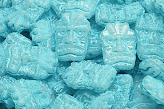 Tiki Mask Beads, R0632 Light Blue Lined (R0632-54308), Glass, Czech Republic