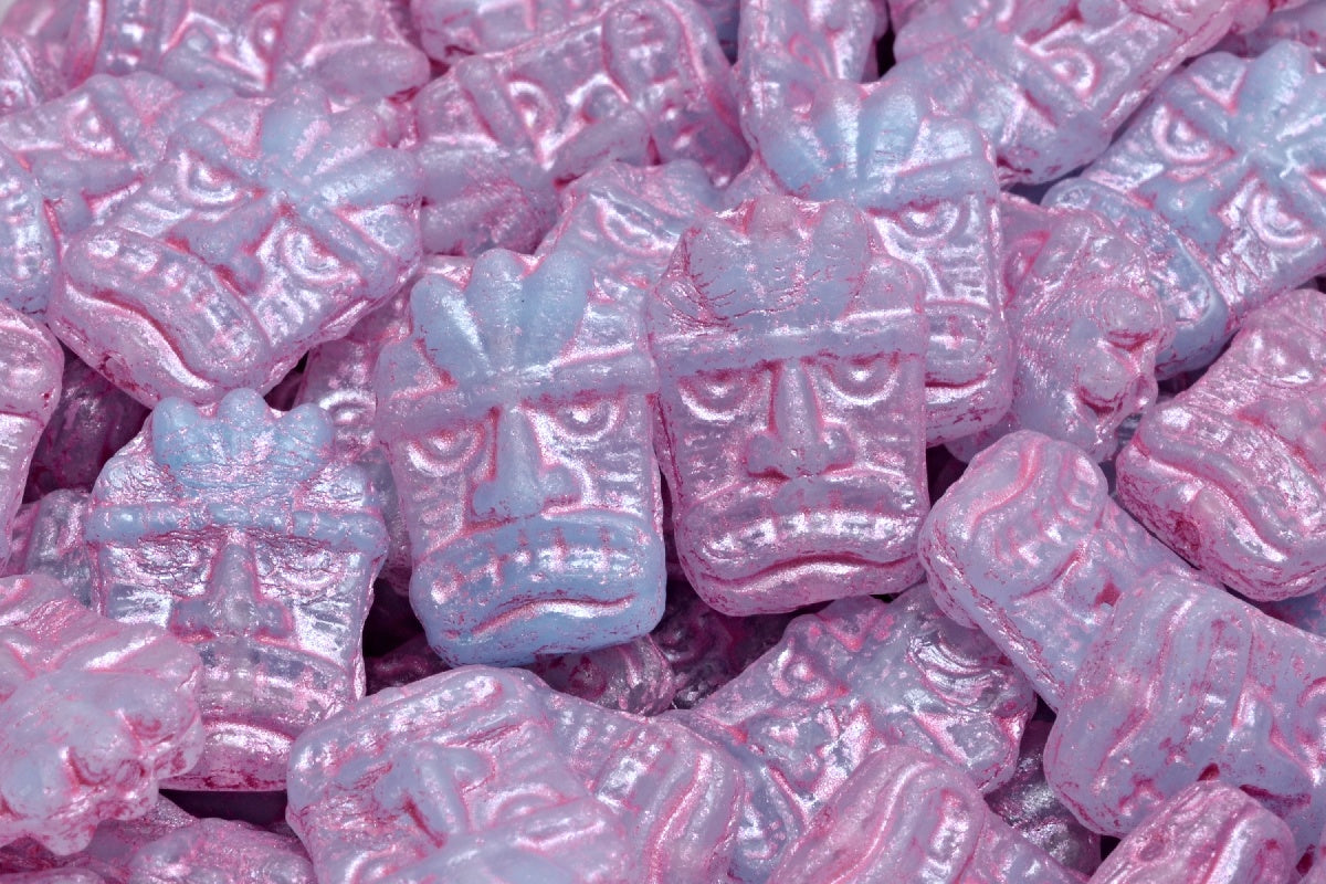 Tiki Mask Beads, R0632 Pink Lined (R0632-54321), Glass, Czech Republic