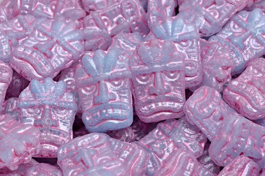 Tiki Mask Beads, R0632 Pink Lined (R0632-54321), Glass, Czech Republic