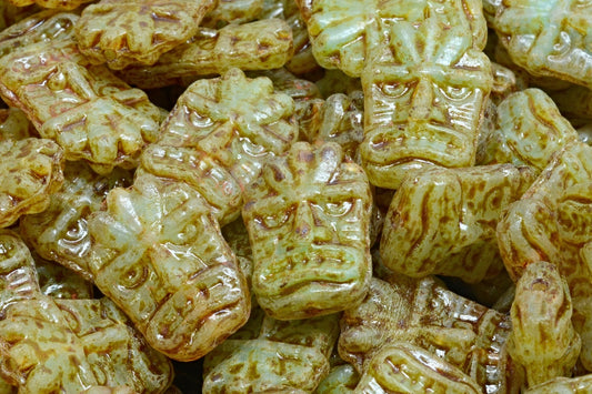 Tiki Mask Beads, R0632 Travertin (R0632-86800), Glass, Czech Republic