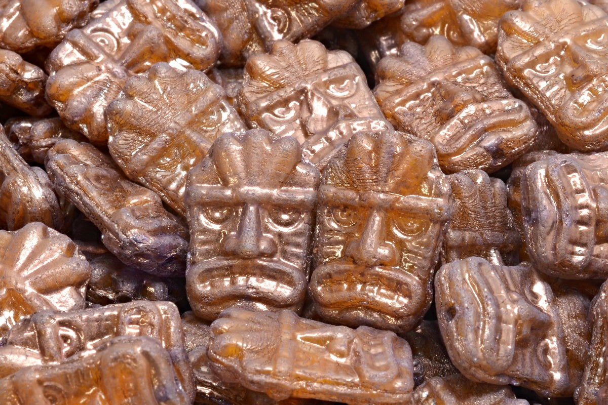 Tiki Mask Beads, Orange Purple (R0912-15726), Glass, Czech Republic