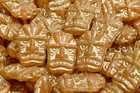 Tiki Mask Beads, Orange Gold Lined (R0912-54302), Glass, Czech Republic