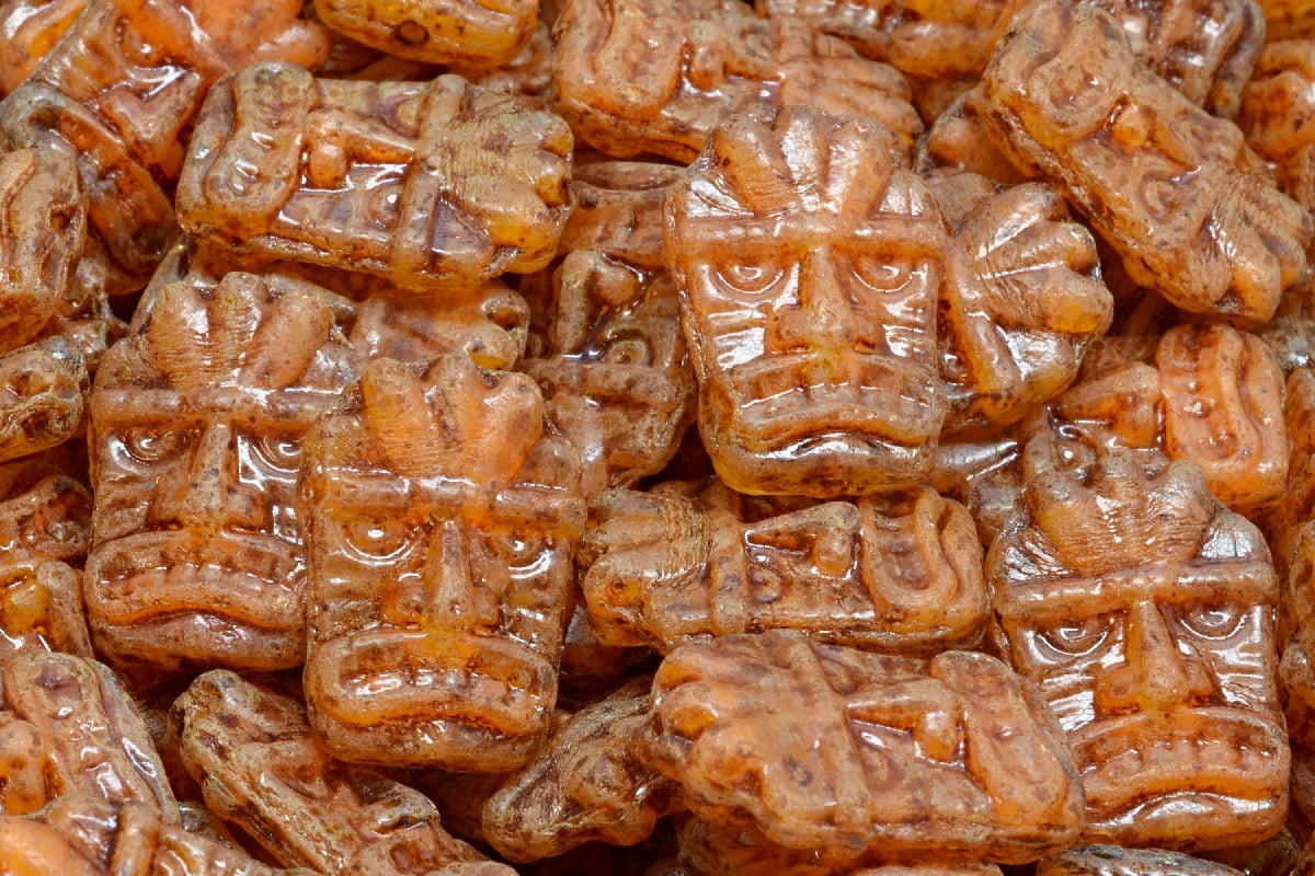 Tiki Mask Beads, Orange Travertin (R0912-86800), Glass, Czech Republic