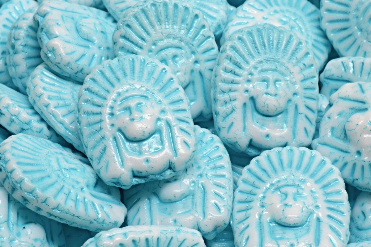 Indian Head Beads, White Light Blue Lined (02010-54308), Glass, Czech Republic
