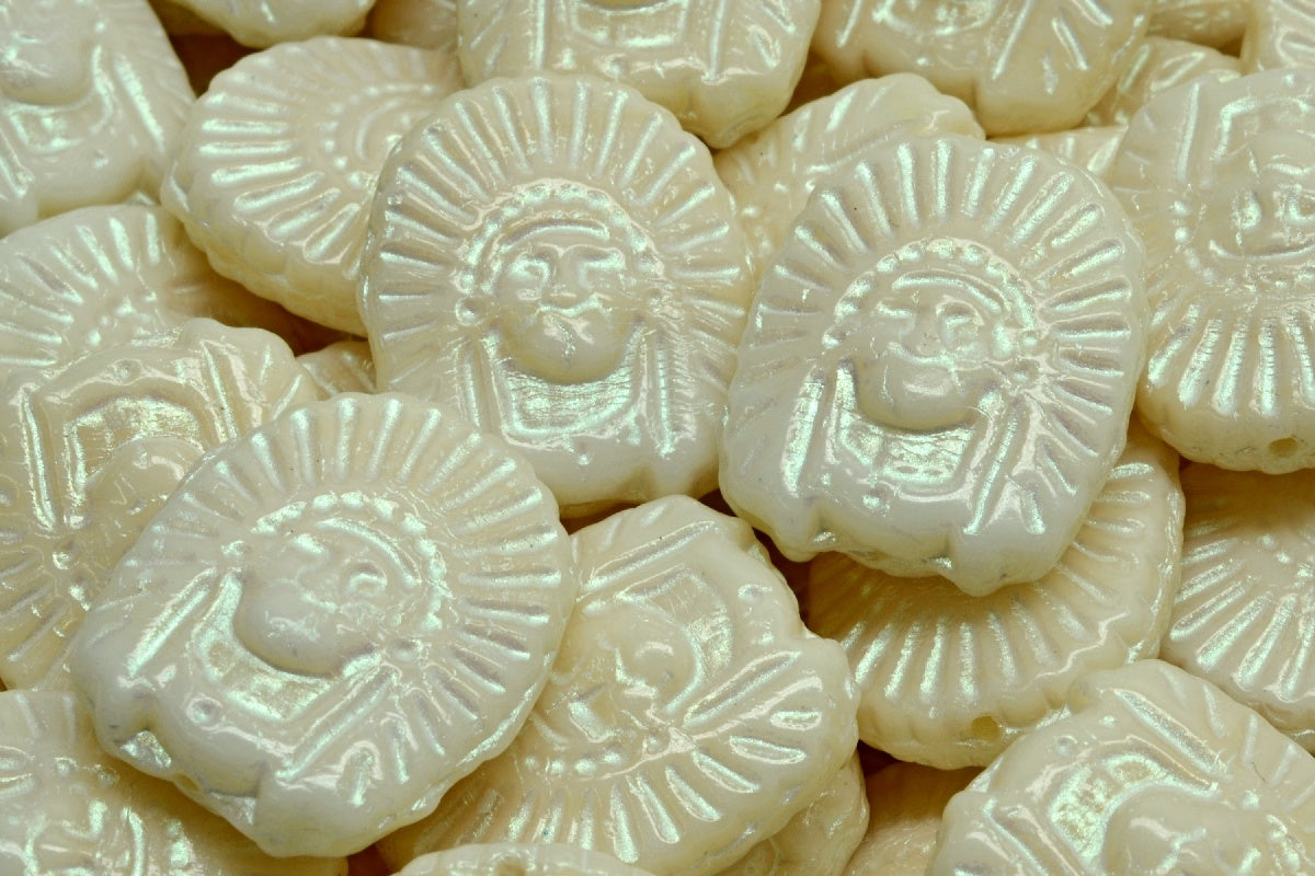 Indian Head Beads, Beige 43801 (11111-43801), Glass, Czech Republic