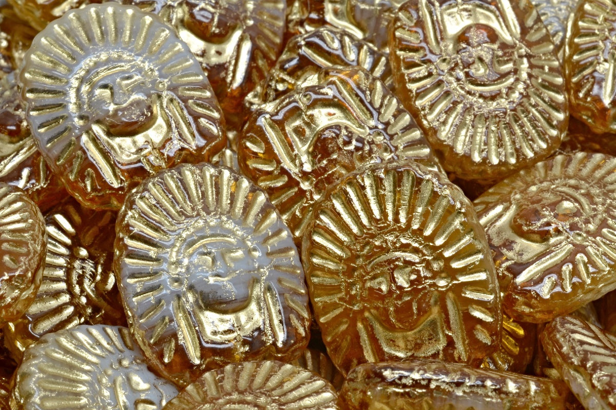 Indian Head Beads, R1207 Gold Lined (R1207-54302), Glass, Czech Republic