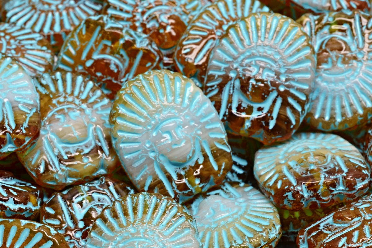 Indian Head Beads, R1207 Light Blue Lined (R1207-54308), Glass, Czech Republic