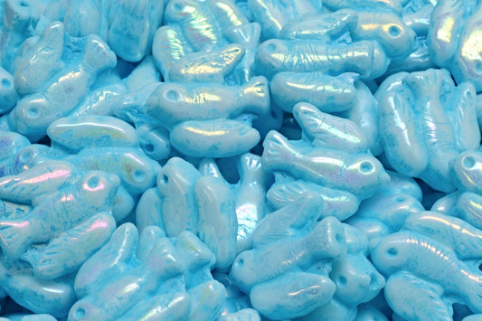 Bird Beads, White Ab Full (2X Side) Light Blue Lined (02010-28703-54308), Glass, Czech Republic