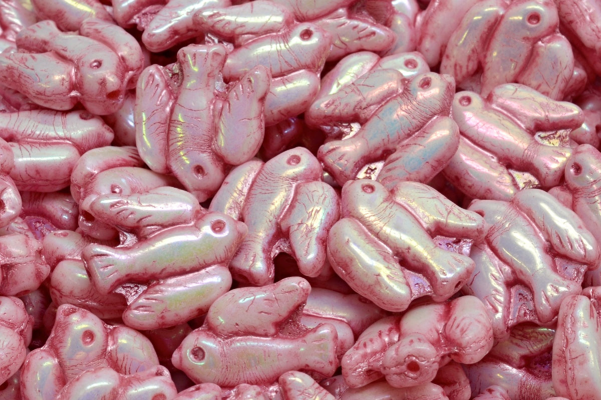 Bird Beads, White Ab Full (2X Side) Pink Lined (02010-28703-54321), Glass, Czech Republic
