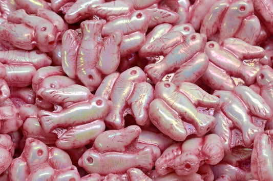 Bird Beads, White Ab Full (2X Side) Pink Lined (02010-28703-54321), Glass, Czech Republic