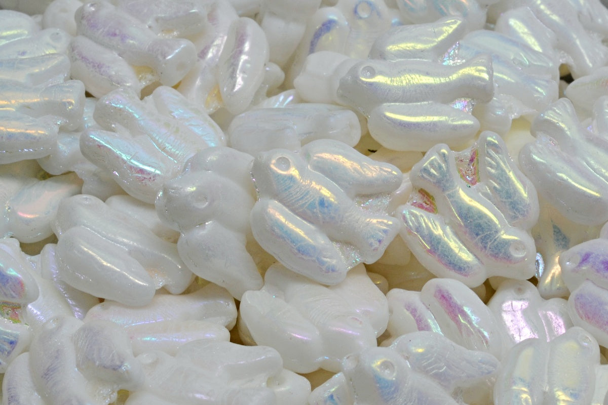 Bird Beads, White Ab Full (2X Side) (02010-28703), Glass, Czech Republic