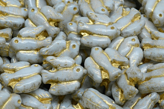 Bird Beads, White Silver Gray Gold Lined (02010-34301-54302), Glass, Czech Republic