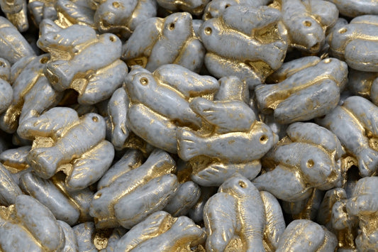 Bird Beads, White Light Gray Gold Lined (02010-34311-54302), Glass, Czech Republic