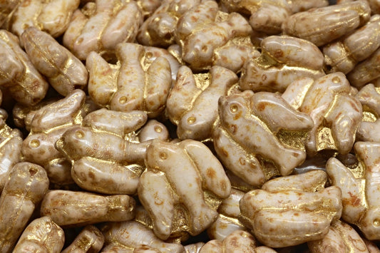 Bird Beads, White Travertin Gold Lined (02010-86800-54302), Glass, Czech Republic