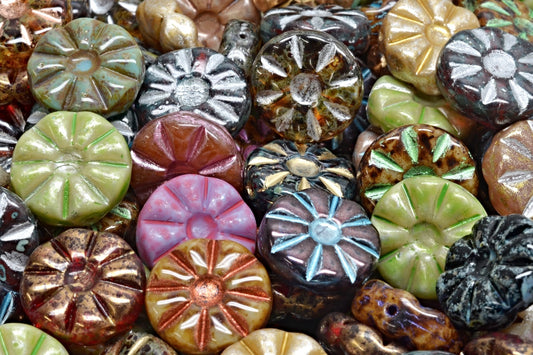 OUTLET 10 grams Sunflower Beads, 12 x 12 mm, 1 Mixed Colors (00001-mix), Glass, Czech Republic