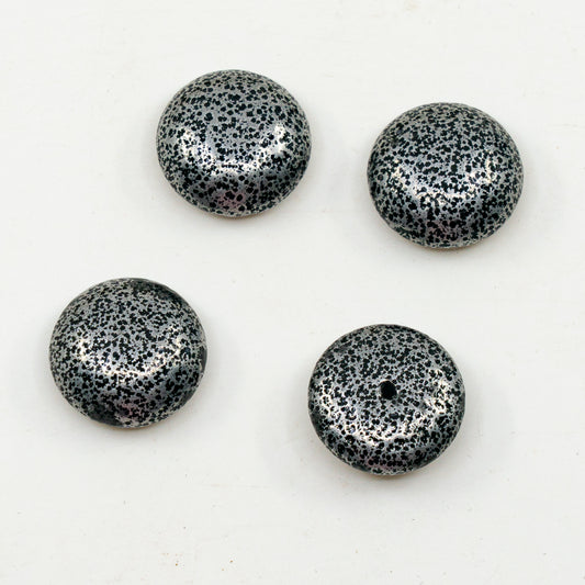 アウトレット 10グラム プレスカボション（穴なし）、25 x 25 mm、ブラックダークシルバー（23980-dark-silver）、ガラス、チェコ共和国