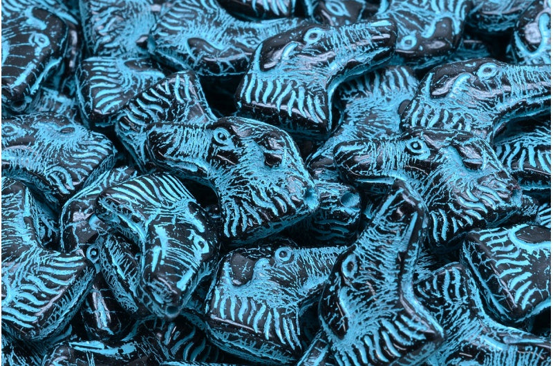 Dog Head Beads, Black Light Blue Lined (23980-54308), Glass, Czech Republic