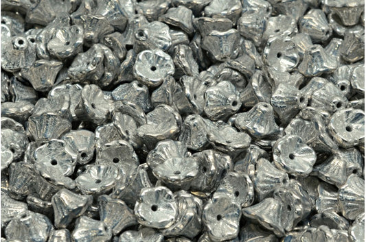 Bell Flower Cup Beads, Crystal Silver (00030-27000), Glass, Czech Republic