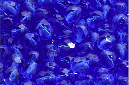 OUTLET 250g Round Faceted Fire Polished Beads, Transparent Blue P (30060-P), Glass, Czech Republic